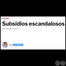 SUBSIDIOS ESCANDALOSOS - Por LUIS BAREIRO - Domingo, 20 de Marzo de 2022